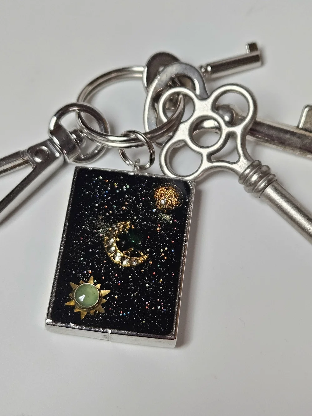 Black Celestial Glitter Keychain Card Holder Charm